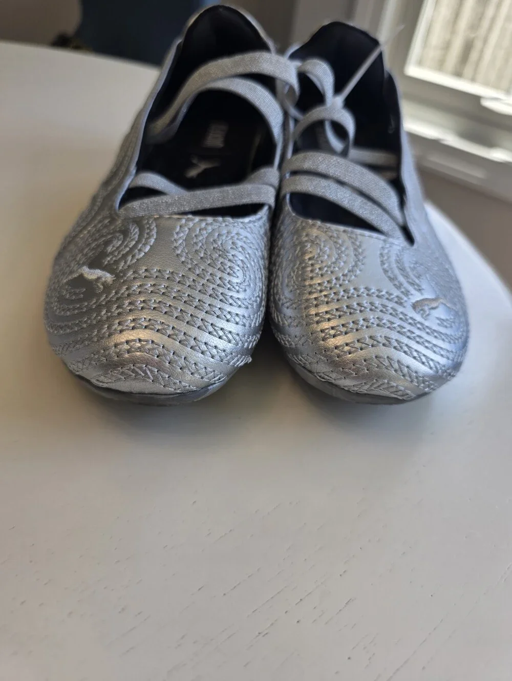 Puma Girls Silver Ballet Flats with Elastic Straps